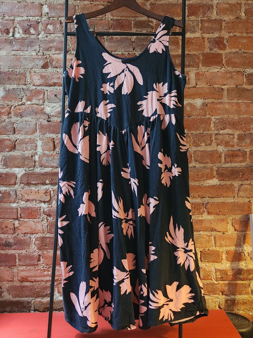 Who What Wear (Target) Black Midi Jersey Sundress with Black & Pink Floral Print